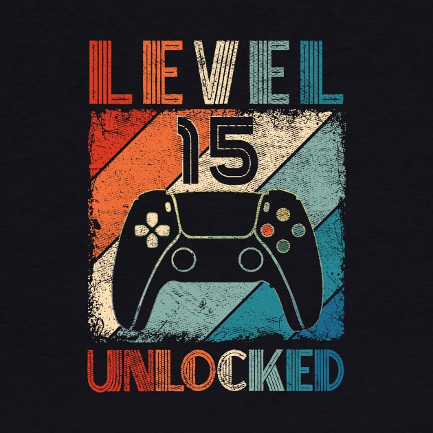 Vintage Level 15 Unlocked Video Gamer 15th Birthday by carpenterfry